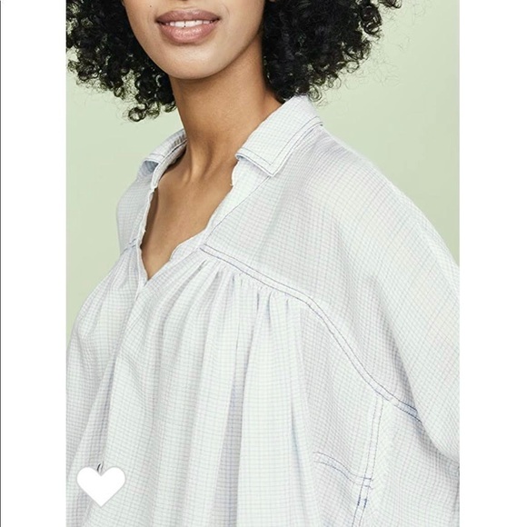 NWT FREE PEOPLE Rainbow Plaid Oversized Button Up Pleated Cropped Prairie Top S - Picture 13 of 13